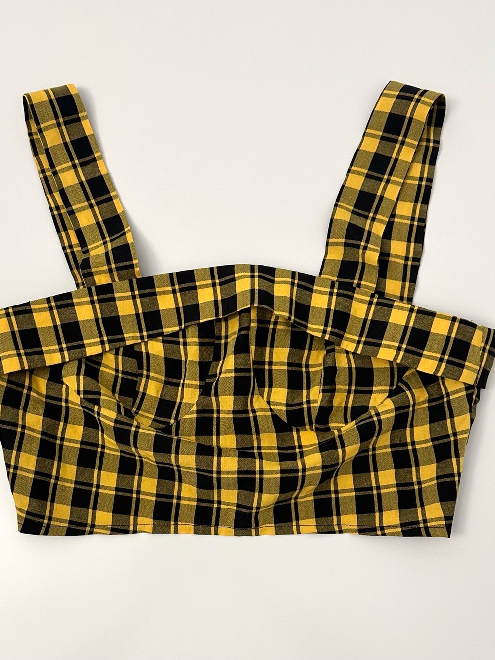 Vintage Yellow Black Plaid Crop Top with Wide Straps Size XS